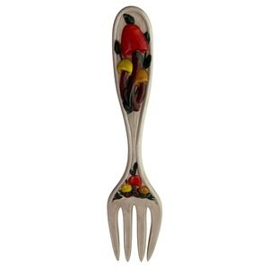 Vtg Large Ceramic Mushroom Themed Fork Wall Hanging 70s Woodland Cottagecore‎